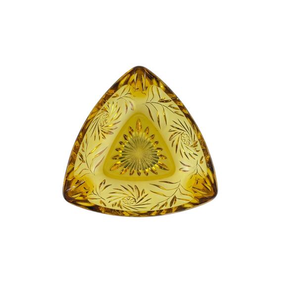 Amber Triangular Glass Ashtray 3 Rests Starburst Attributed to Hazel Atlas - Picture 2 of 16